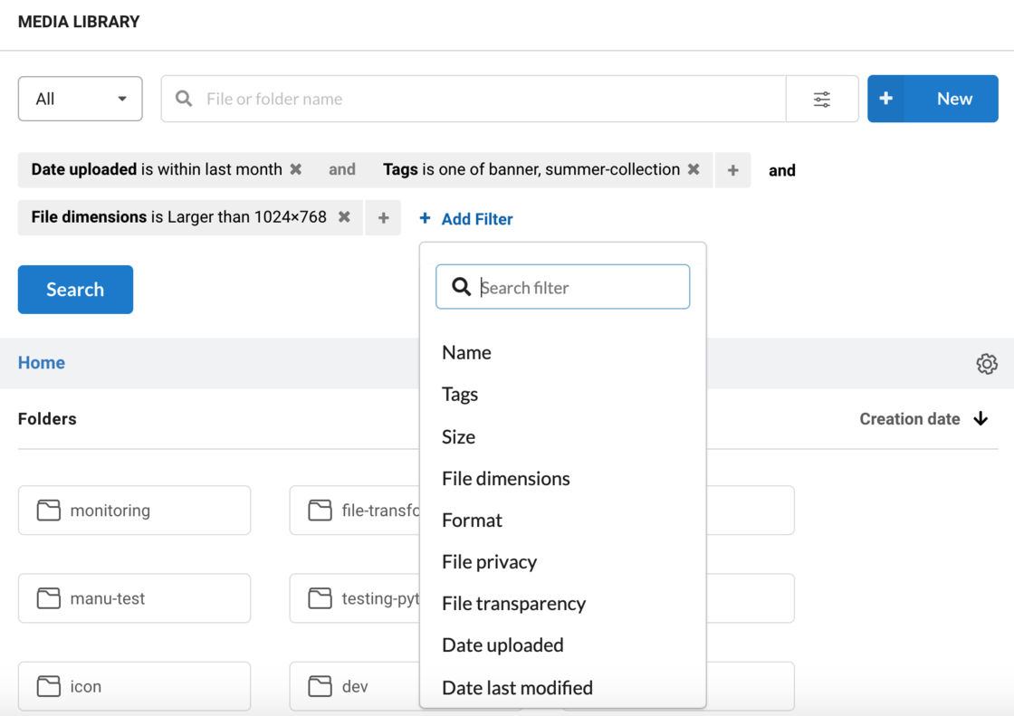 Image advanced search dashboard