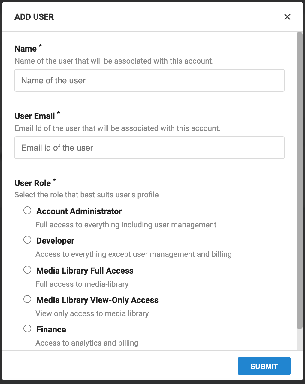 Setting user function-based access level in ImageKit