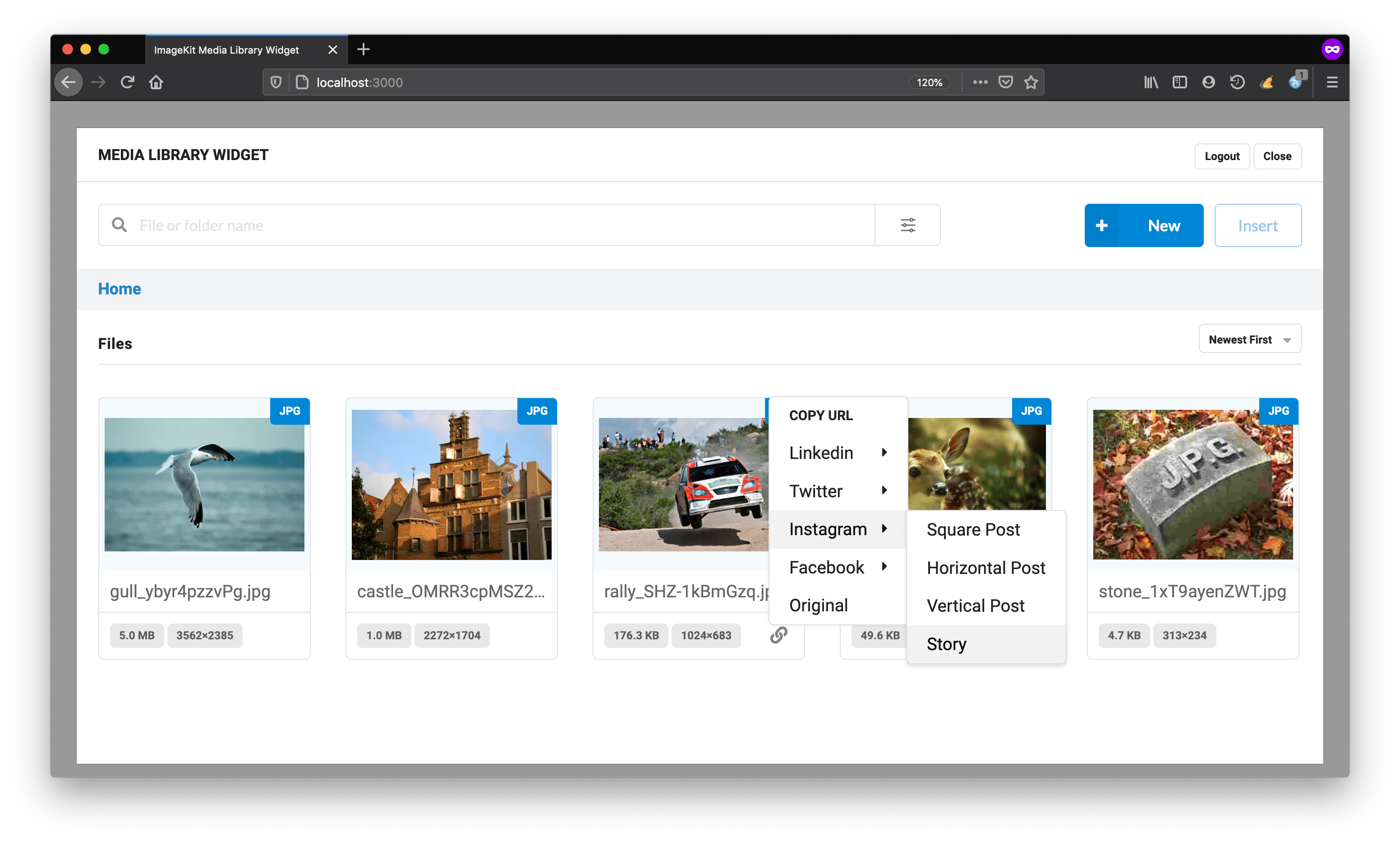 ImageKit media library widget
