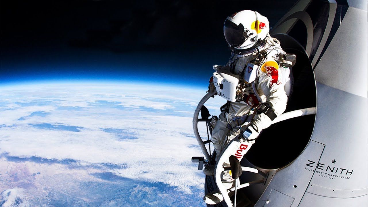 Felix Baumgartner making the space jump for Red Bull