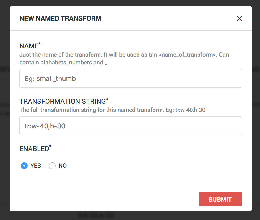 Create new named transformation ImageKit